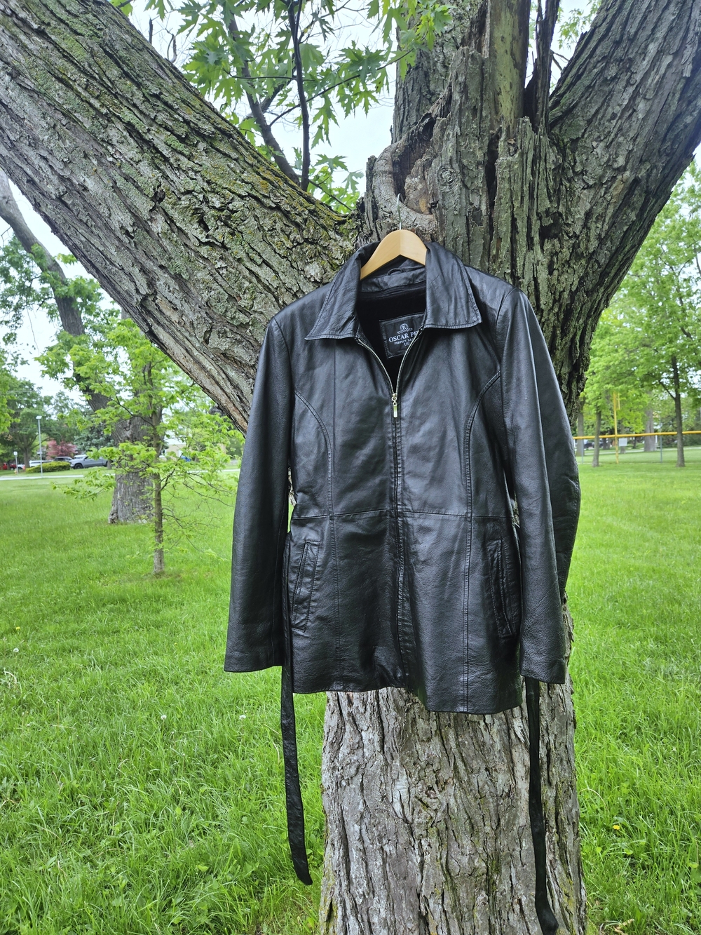 Oscar Piel Genuine Leather Jacket Zipper Front Black Large